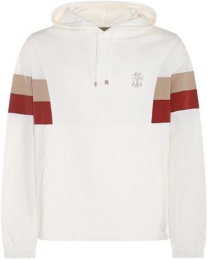 Brunello Cucinelli Panelled Logo-Printed Drawstring Hoodie - White