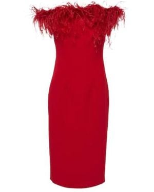 Safiyaa Starling Feather-Trimmed Midi Dress - Red