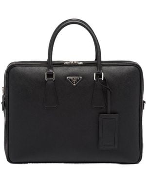 Prada Saffiano Leather Briefcase - Black