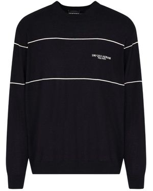 Emporio Armani Stripe-Detail Wool Jumper - Blue