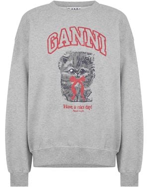 Ganni Margaret Kitty Crew Sweatshirt - Gray