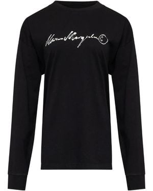 MM6 by Maison Margiela Long-Sleeve Overdyed Handwritten-Print T-Shirt - Black