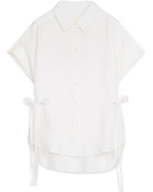 Closed Side-Tie Short-Sleeve Shirt - White
