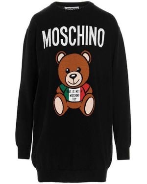Moschino Logo-Print Bear-Motif Jumper Dress - Black