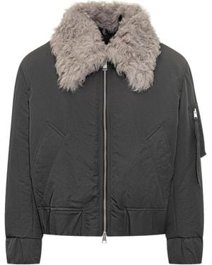 Ami Paris Ami Alexandre Mattiussi Bomber Jacket With Grey Shearling Collar