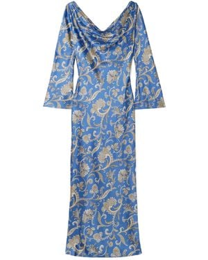 Veronica Beard Ember Draped Paisley-Print Dress - Blue