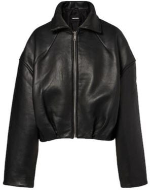 ROTATE BIRGER CHRISTENSEN Bonded Leather Blouson Jacket - Black