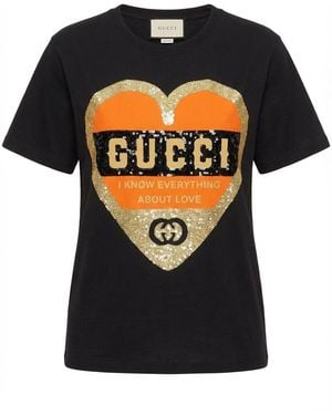 Gucci Love-Print Sequinned T-Shirt - Black