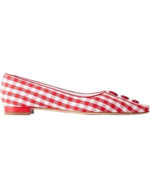 Manolo Blahnik Checked Woven Ballet Flats - Red