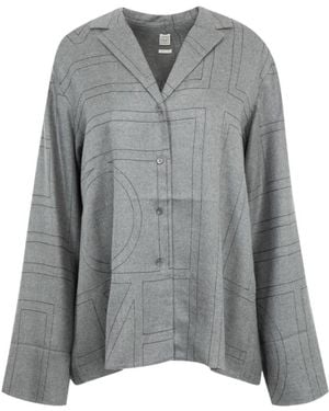 TOTEME Totême Long Sleeved Monogram Flannel Shirt - Grey