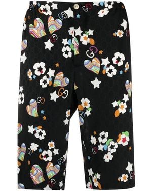 Gucci Monogram-Print Knee-Length Shorts - Black
