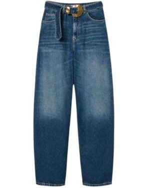 Twinset Maxi Buckle Belted Wide Jeans - Blue
