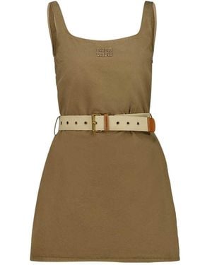 Miu Miu Cotton Belted Mini Dress - Green