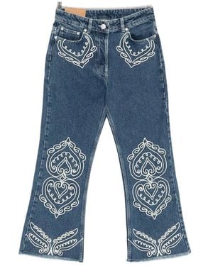 FARM Rio Embroidered Fringed Jeans - Blue
