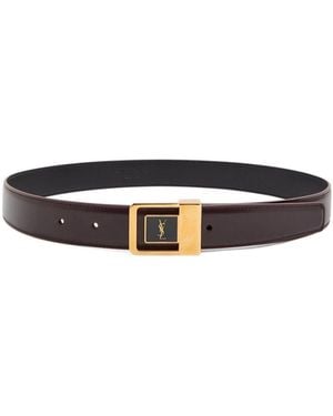 Saint Laurent Branded Leather Belt - White
