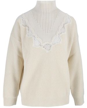 Ermanno Scervino Lace-Trim Ribbed-Knit Sweater - White