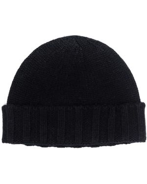Drumohr Ribbed-Hem Cashmere Beanie Hat - Blue