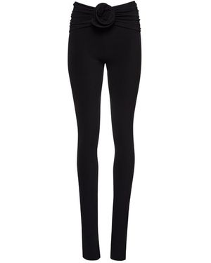 Magda Butrym Floral-Appliqu Ruched Leggings - Black