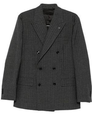 Lardini Pinstripe-Pattern Double-Breasted Blazer - Black