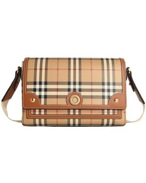 Burberry Note Checked Crossbody Bag - Brown