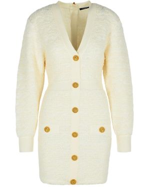 Balmain Rear Zipped Tweed Mini Dress - White