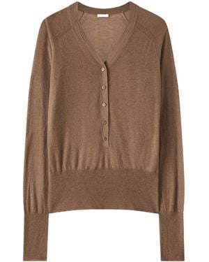 JOSEPH Fine-Knit V-Neck Cardigan - Brown
