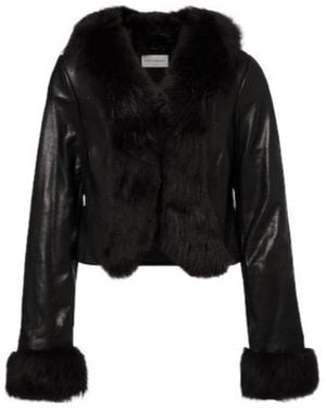 Nour Hammour Shearling-Trimmed Leather Jacket - Black