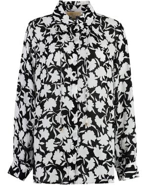 MICHAEL Michael Kors Allover Floral Printed Long-Sleeved Shirt - Black