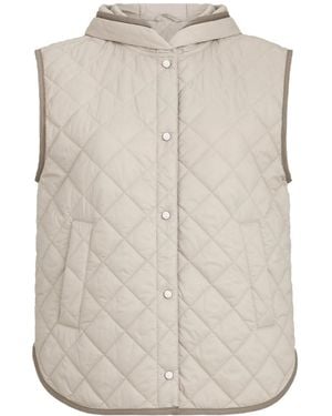 Brunello Cucinelli Lightweight Matte Nylon Quilted Vest With Thermore Padding And Hood - White