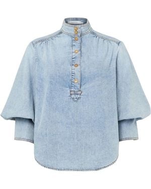 Zimmermann Stand-Up Collar Denim Blouse - Blue