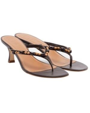 STAUD Freja Beaded Leather Thong Sandals - Pink