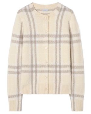 Burberry Check Cashmere Cardigan - Natural