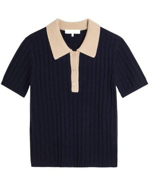 FRAME Ribbed Cashmere Polo Top - Blue