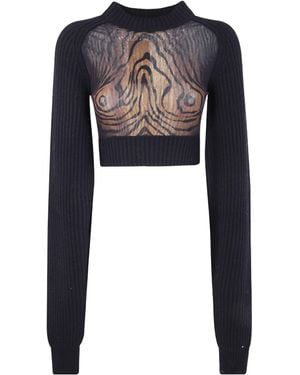Jean Paul Gaultier Wood-Print Wool Top - Black
