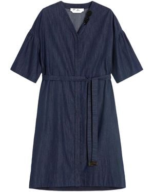Max Mara 'S V-Neck Embellished Belt Denim Mini Dress - Blue