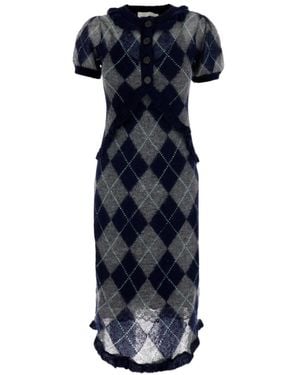 ShuShu/Tong Shushu/Tong Argyle Knit Buttoned Dress - Blue