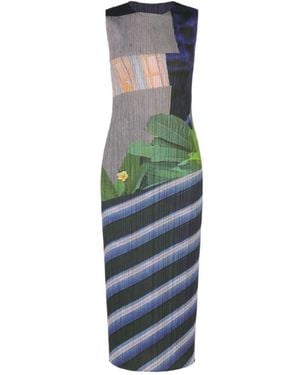 Pleats Please Issey Miyake Pleats Please Issey Miyake City Collage Sleeveless Midi Dress - Blue