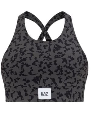 EA7 Cross-Back Leopard-Print Top - Black