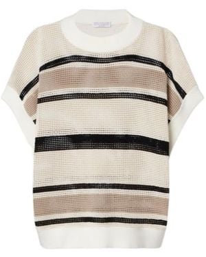 Brunello Cucinelli Openwork Striped Knit Jumper - White