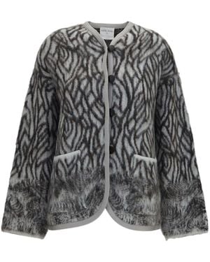 forte_forte Brushed Knit Cardigan With Abstract Pattern - Gray