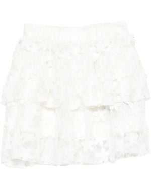 Balmain Floral-Lace Tiered Casual Skirt - White