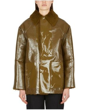 Kassl Lapel Spliced Leather Jacket - Green