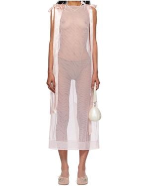 Simone Rocha Sheer Bow Ribbon Tail Midi Dress - Pink