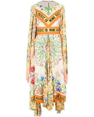 Gucci Floralslogan Print Asymmetric Midi Dress - Metallic