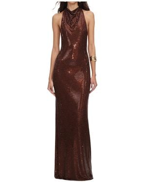 Self-Portrait Rhinestone Racer Back Maxi Dress - Brown