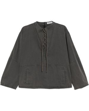 Low Classic Lace Up Washed Cotton Sweatshirt - Gray