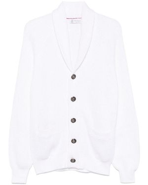 Brunello Cucinelli Shawl Lapel Knitted Cardigan - White