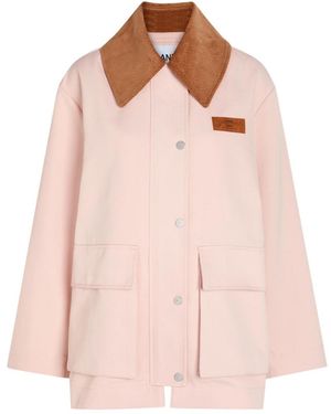 Ganni Corduroy-Collar Twill Jacket - Pink