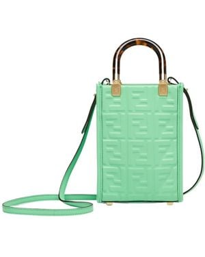 Fendi Sunshine Logo Embossed Mini Shoulder Bag - Green