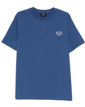 A.P.C. Logo Embroidered Crewneck T-Shirt - Blue